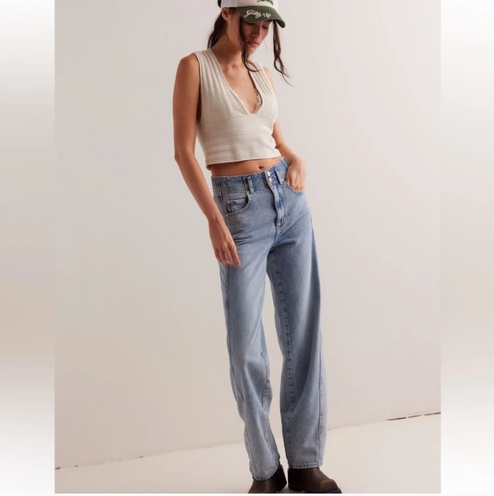 FREE PEOPLE Aster High Rise Straight Leg Jeans in Slate 28 NWT - Picture 1 of 9